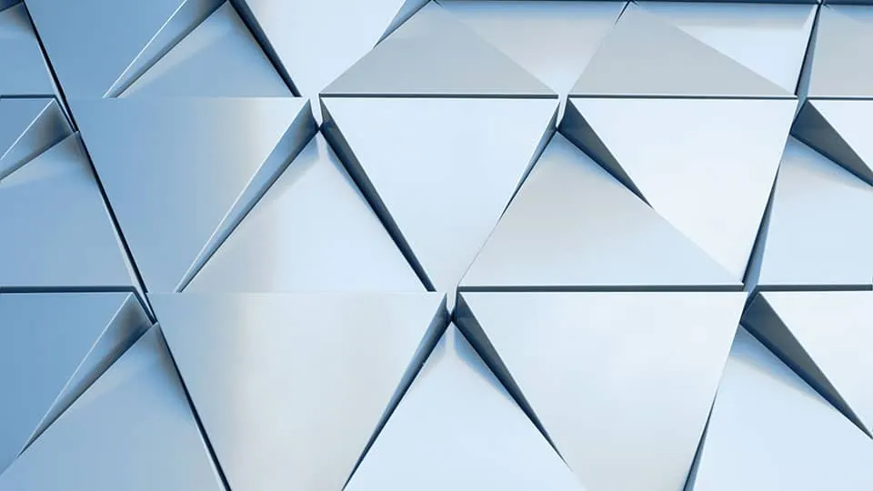 Facade of triangular aluminum panels